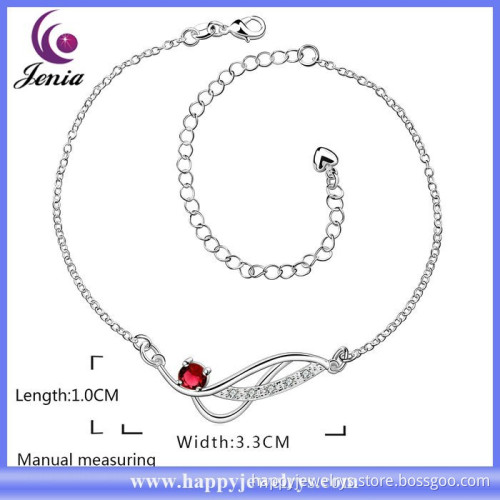 Unique design red zircon charm anklet design 925silver plated fashion jewelry wholesale (CA036-A)